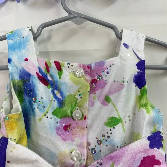 NEW Youngland toddler girl's floral‎ formal belted sequin satin lined dress 2T - Picture 7 of 9